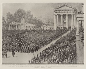 O retorno dos guardas do Sudão, respondendo ao bem-estar do duque de Cambridge no Wellington Barracks